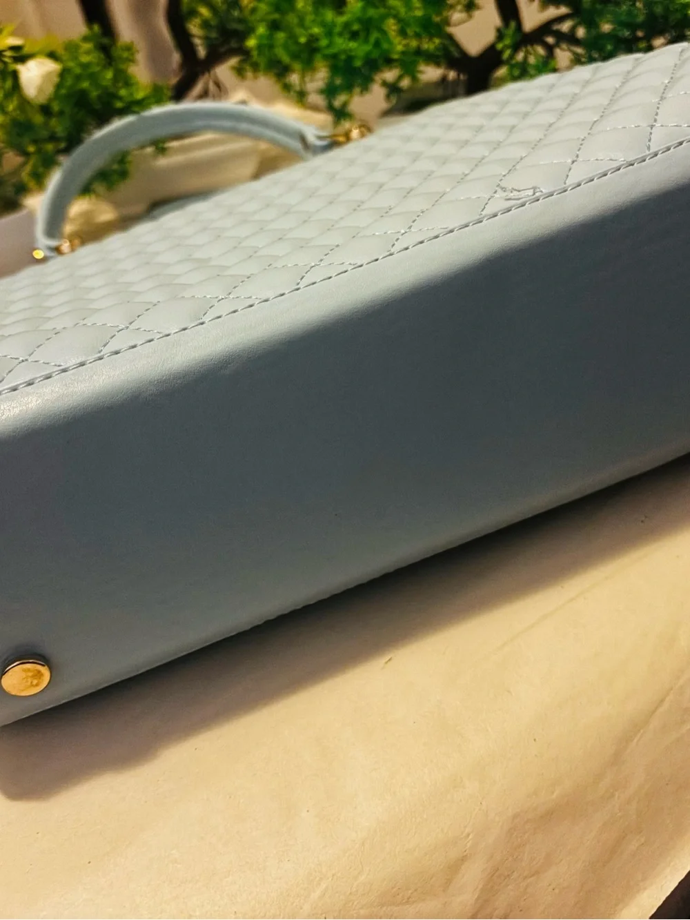 Source Unknown Quilted Light Blue Top-Handle Tote